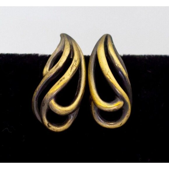 Vintage Flame Abstract Gold Tone Candlelight Stud Earrings - CR1 - Picture 1 of 3